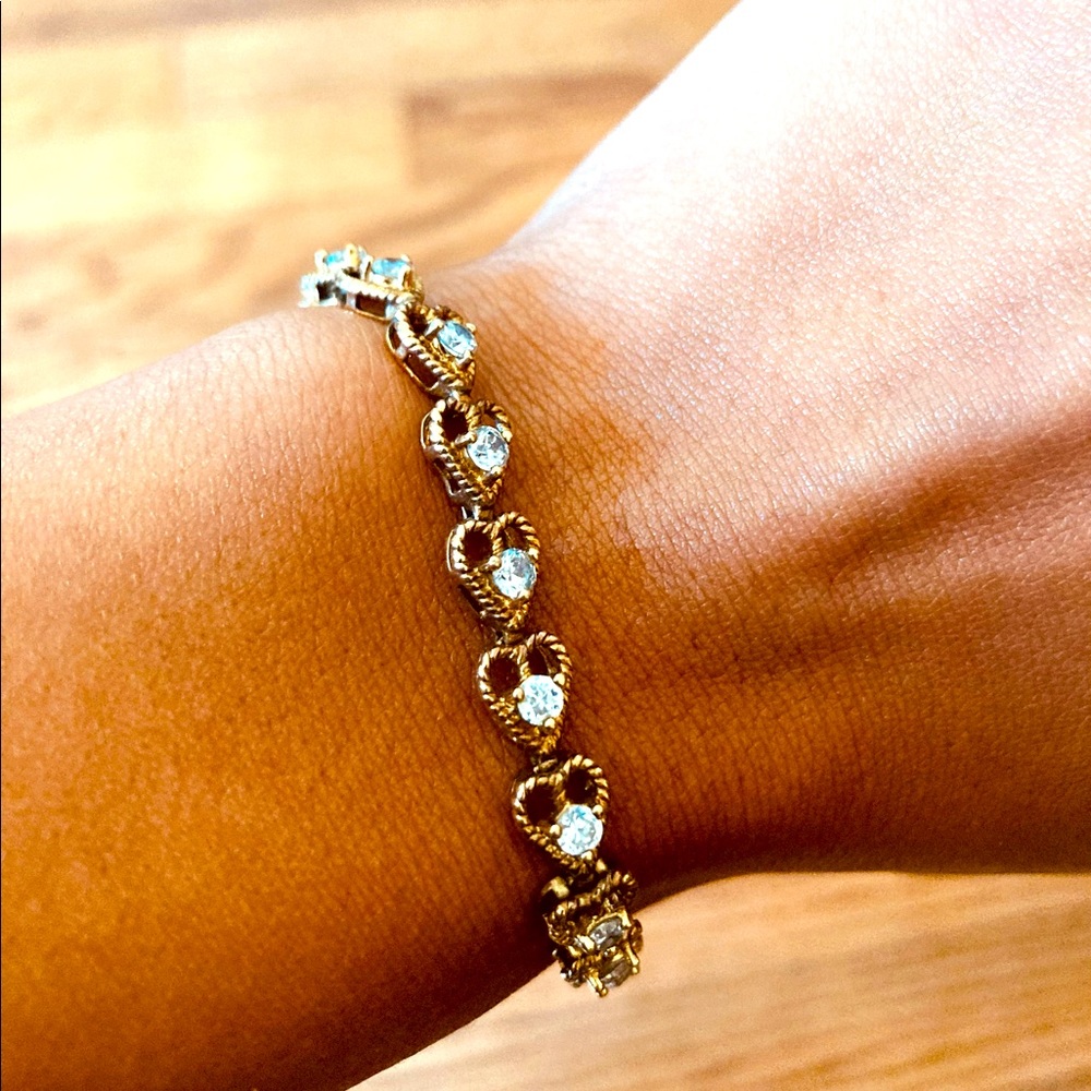 Silver (Gold plated) Heart and Gemstone Bracelet